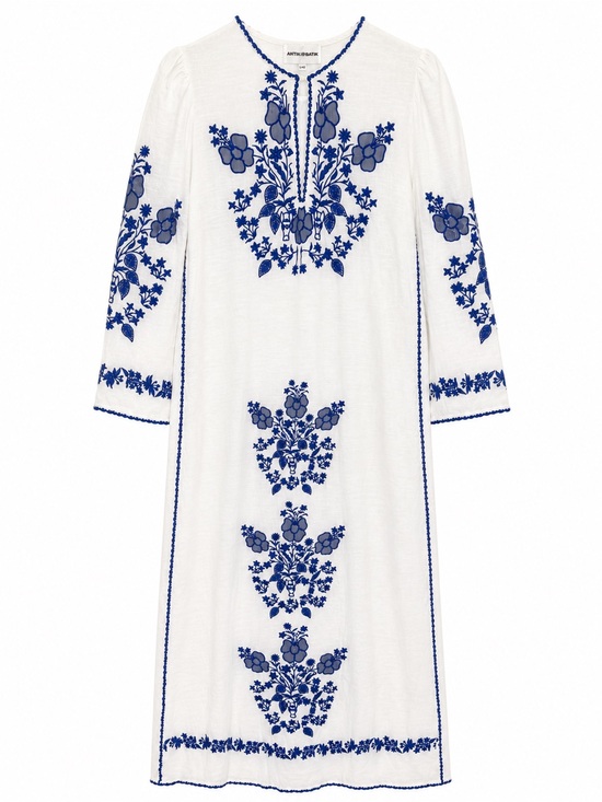 Antik Batik Dresses & Skirts - ANTIK BATIK Vana Long Dress Blue Floral Embroidered Large/42
